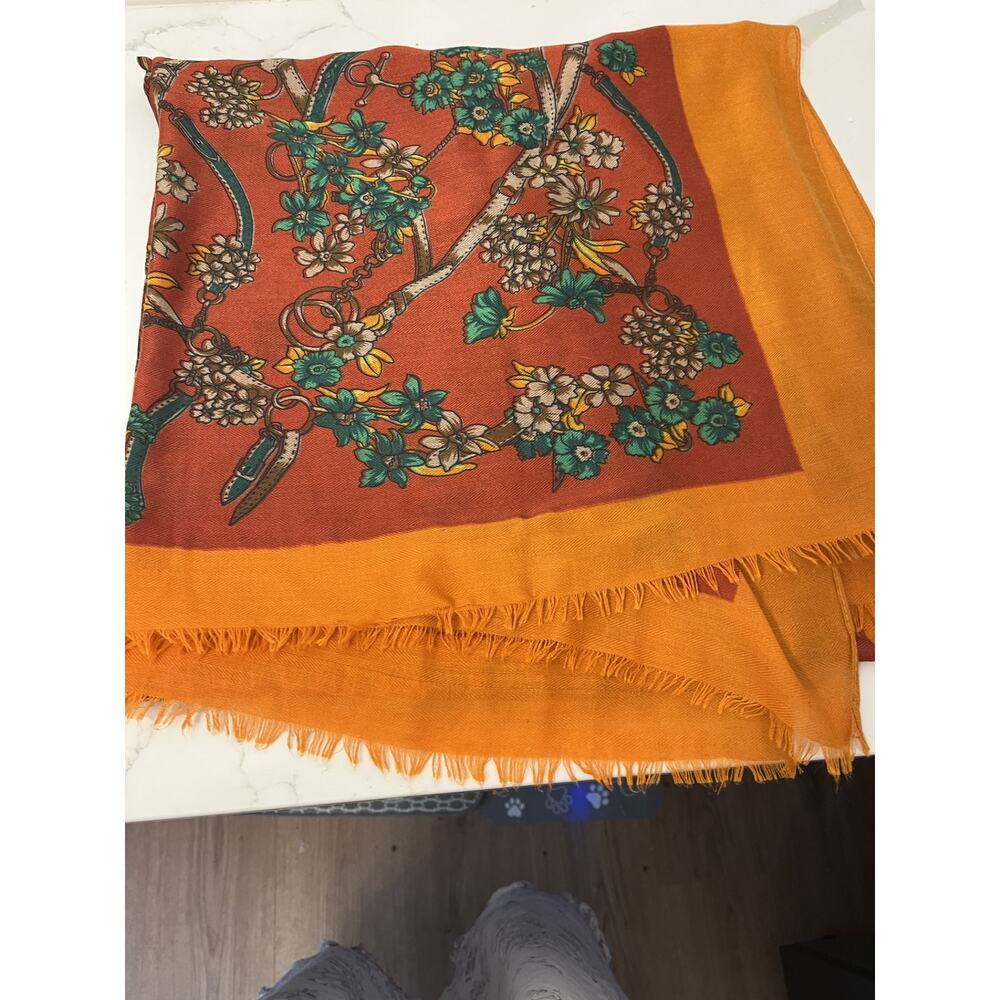 Scarf Womens Orange Red  Floral 74" x 35" Boho